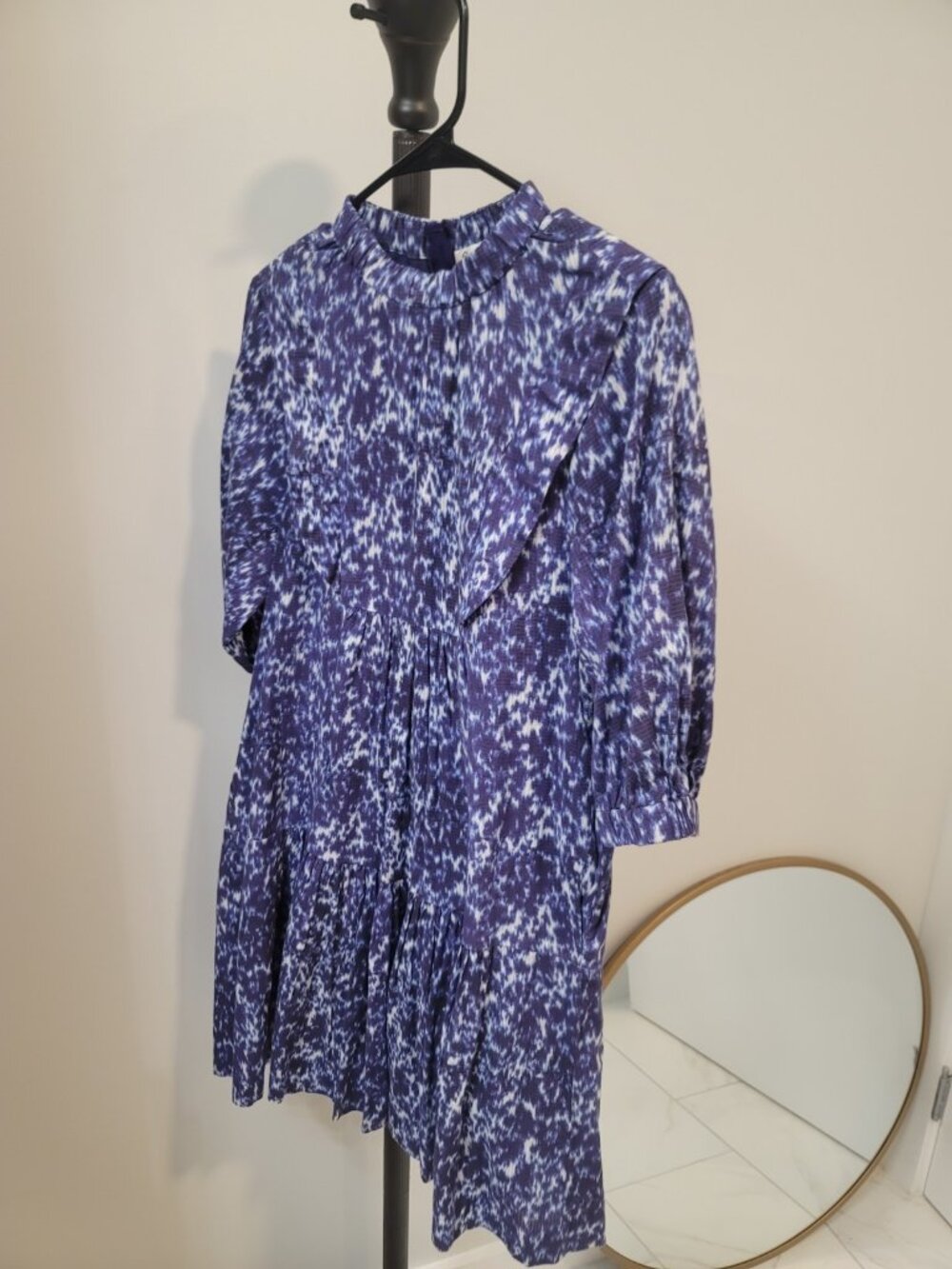 SEA New York Celine 3/4 Sleeve Cotton Bib Dress in Lapis Blue Womens Size 2
